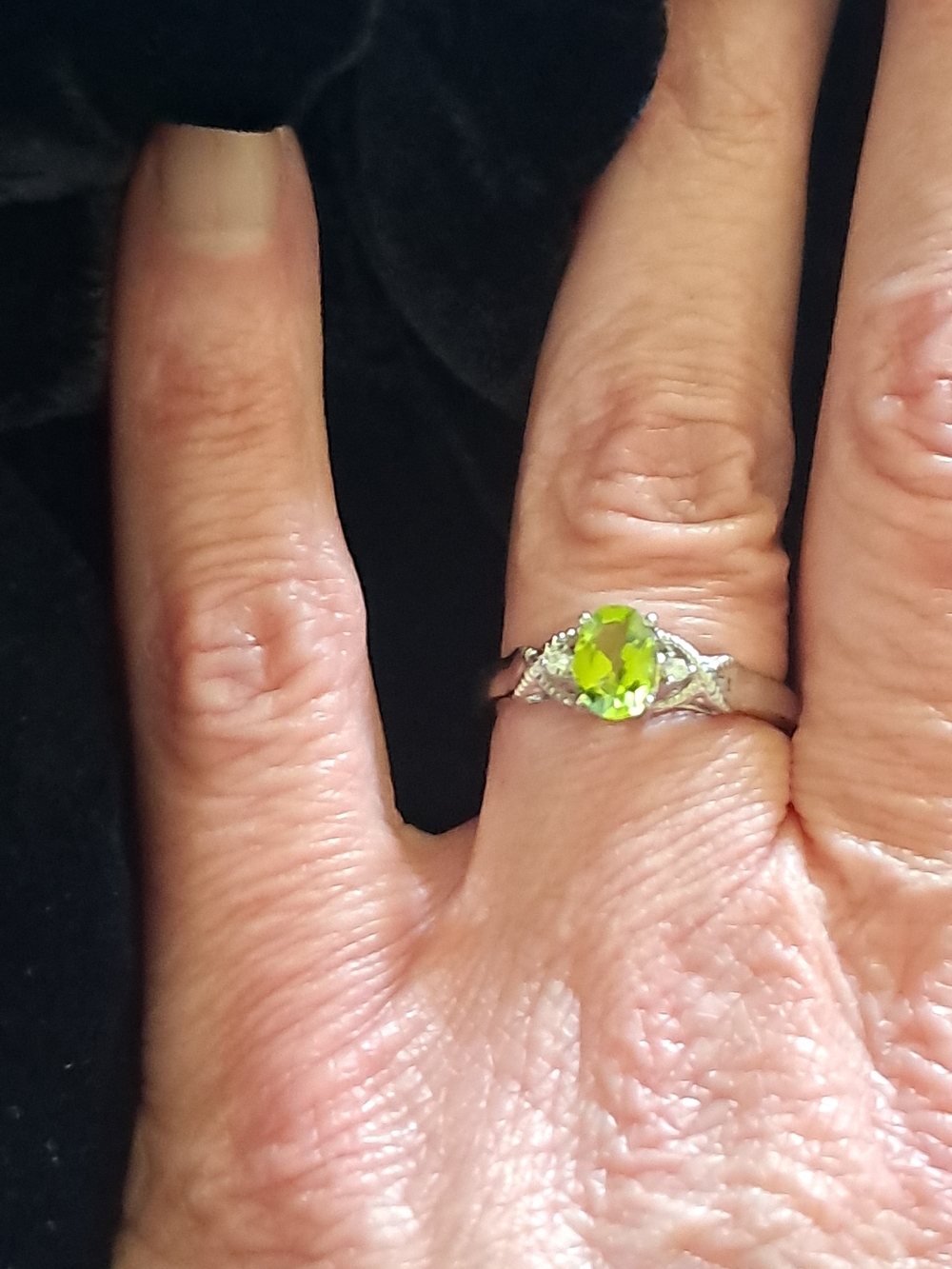 Sterling Silver Ring with Oval Peridot Green Gemstone - Women Jewelry
